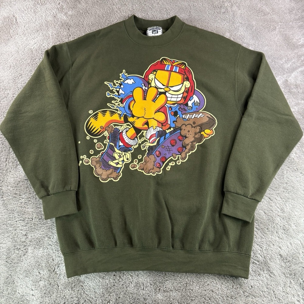 Lee Vintage Garfield Skateboard Sweatshirt Mens L USA Heavyweight Graphic Y2K